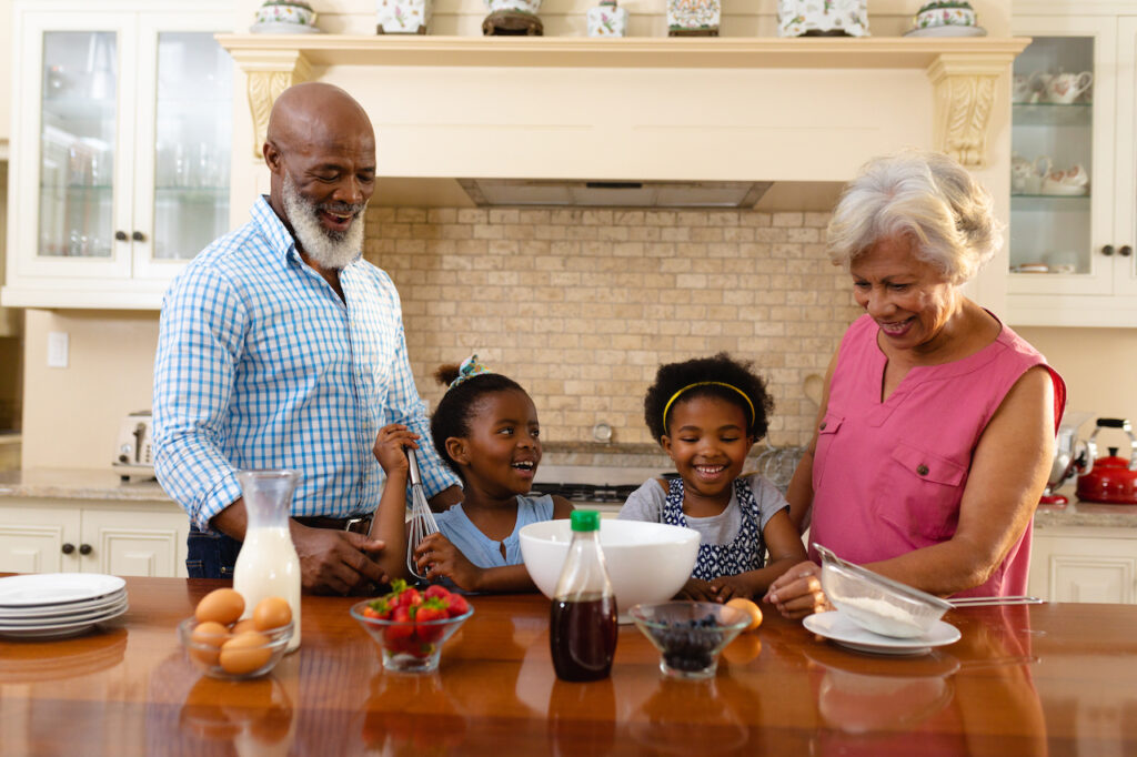 grandparent visitation with grandchildren in kitchen